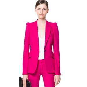 Zara Fuchsia Long Sleeve Shoulder Pads Blazer w/ Pockets